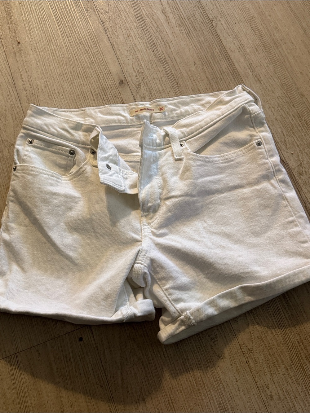 Levi's White Denim Roll-Hem Jean Shorts